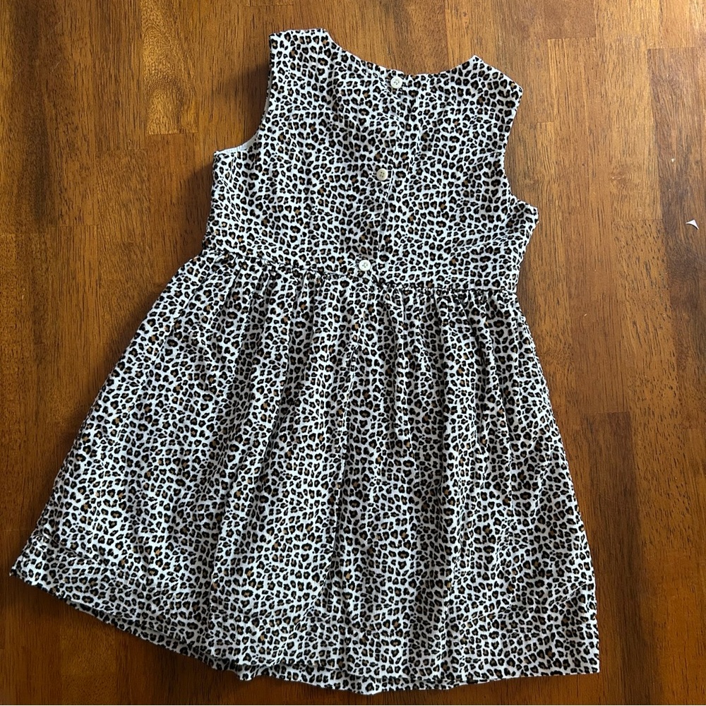 GAP Leopard Print Corduroy Dress | Girl Size 4 | Neutral Sleeveless Button Back - Picture 3 of 10